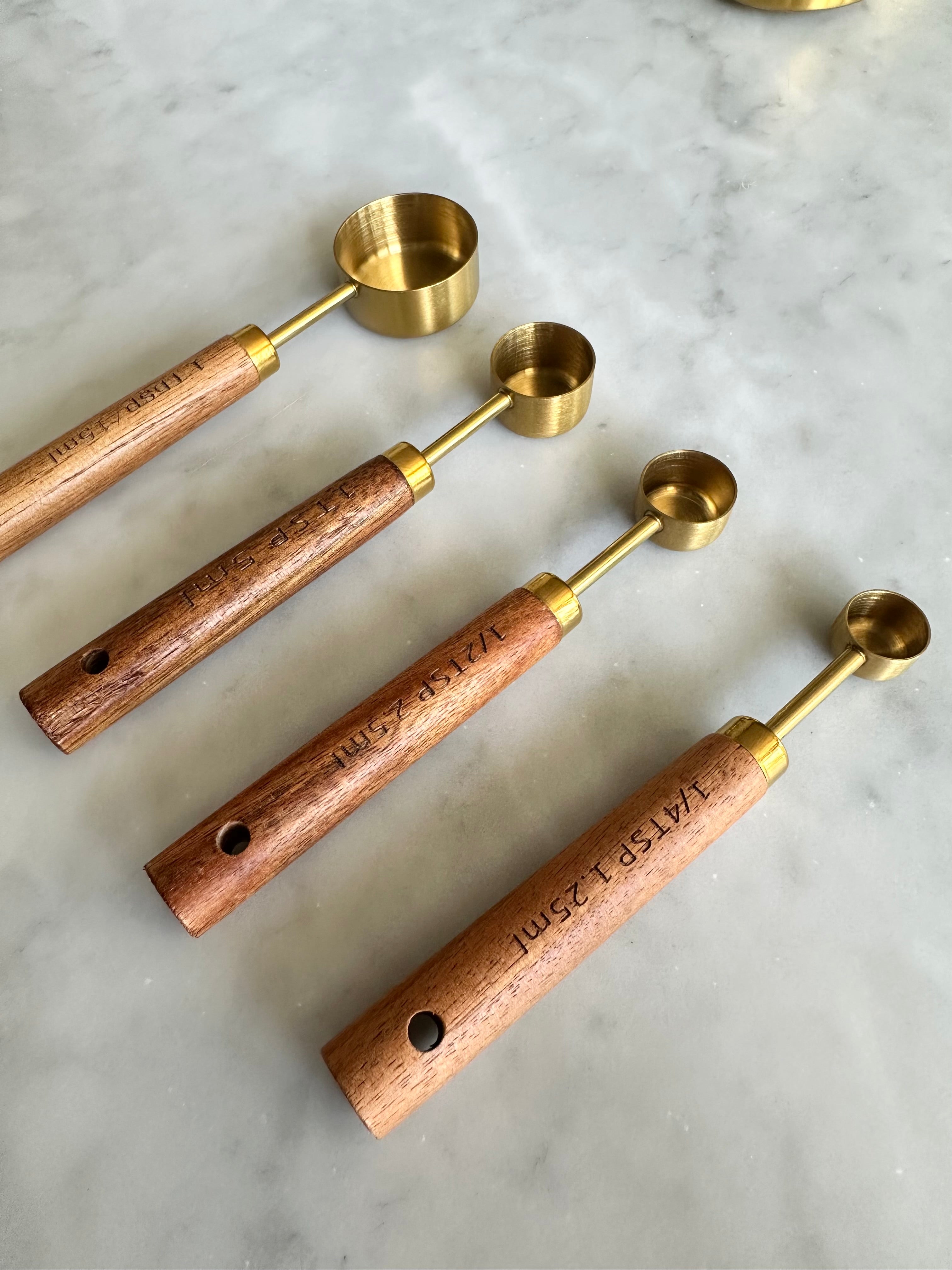 Montecito Acacia Wood & Gold Measuring Cups & Spoons Set Busa Designs