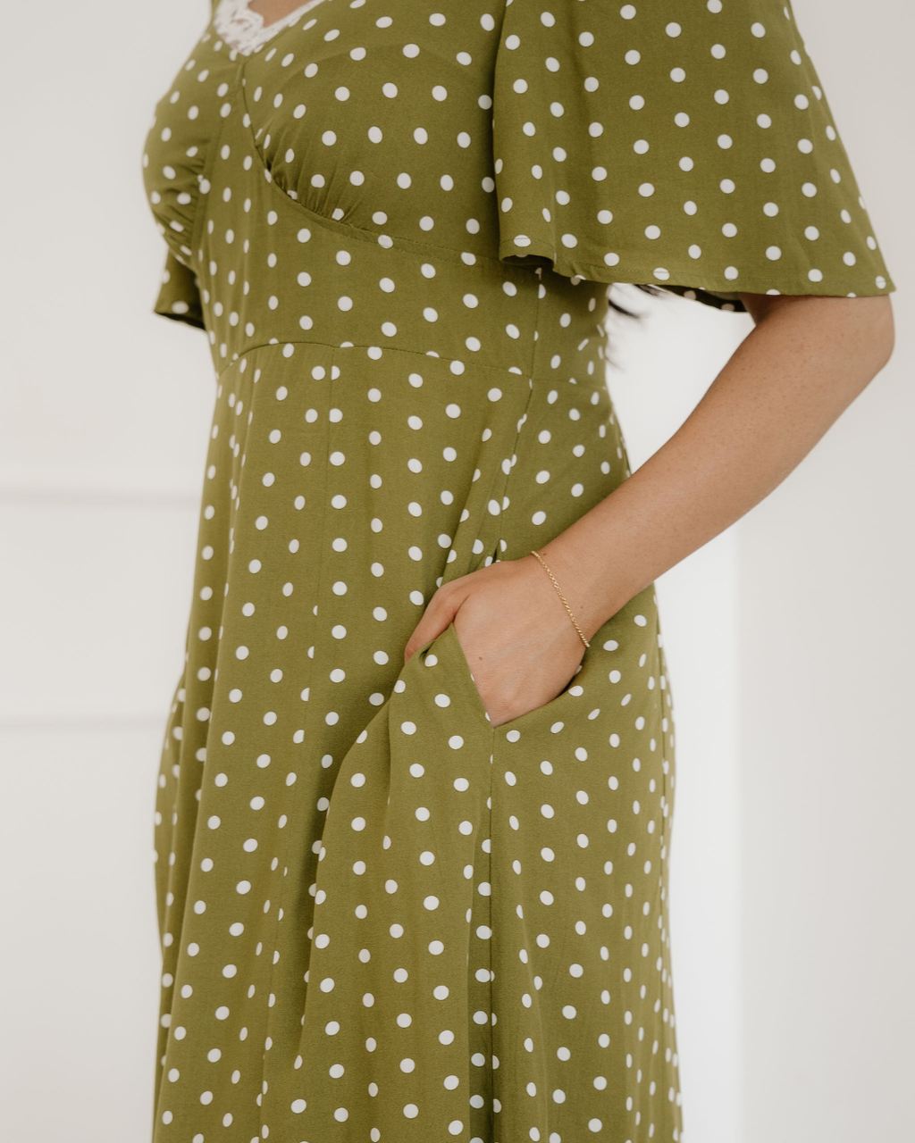 Maleah Polka Dot Smocked Lacy Maxi Dress