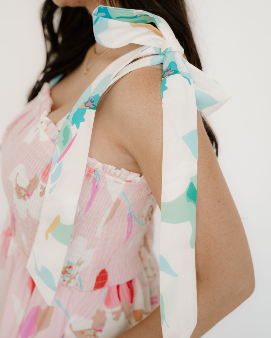 Solana Knotted Shoulder Smocked Maxi Dress