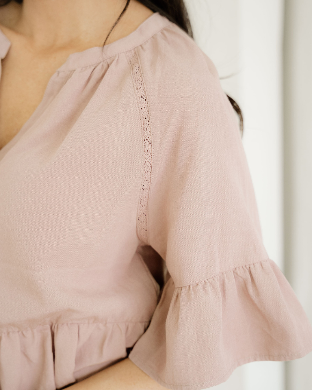 Mae Slit V Neck Ruffled Loose Blouse Indie & Co.
