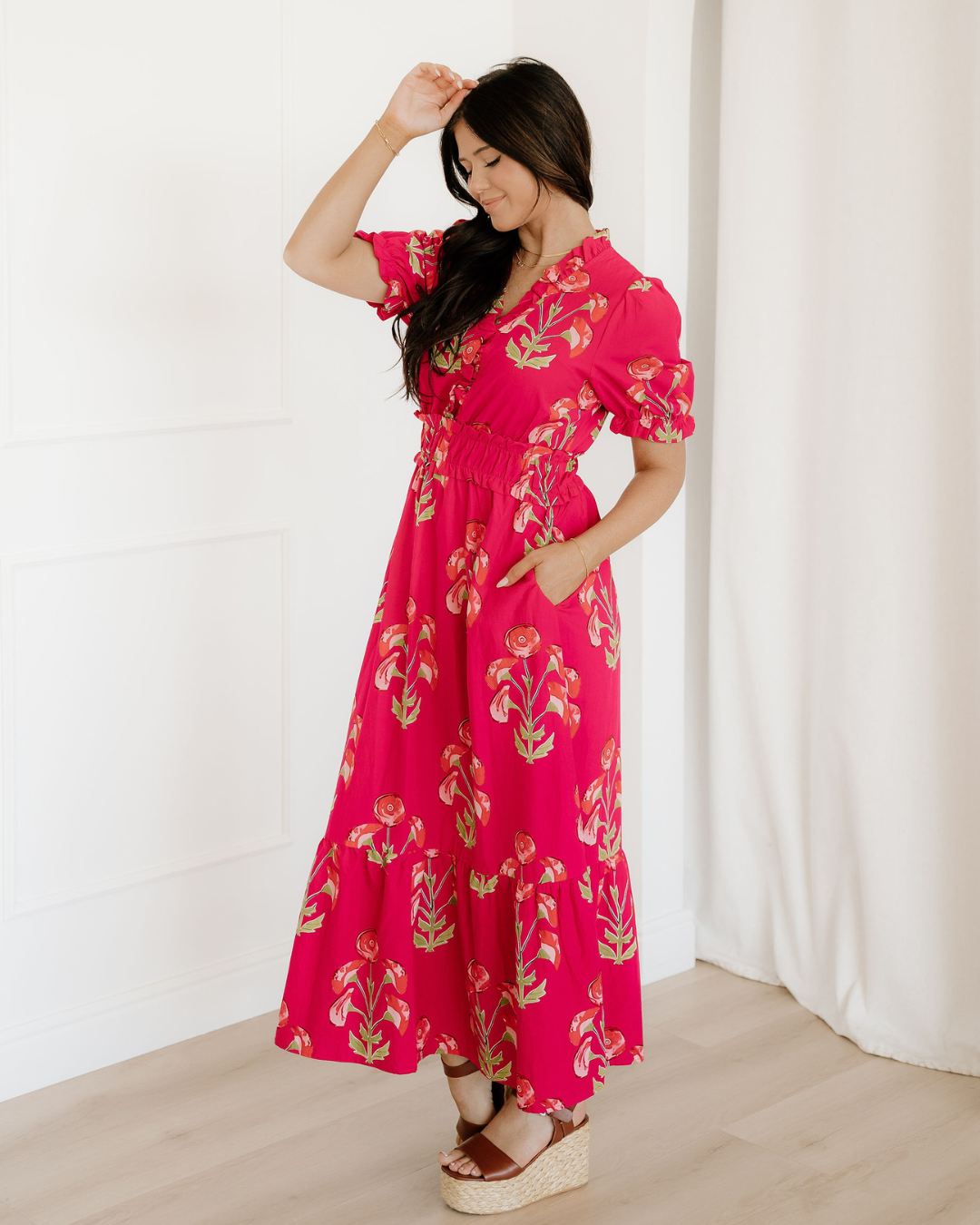 Neve Romantic Ruffle Floral Maxi Dress