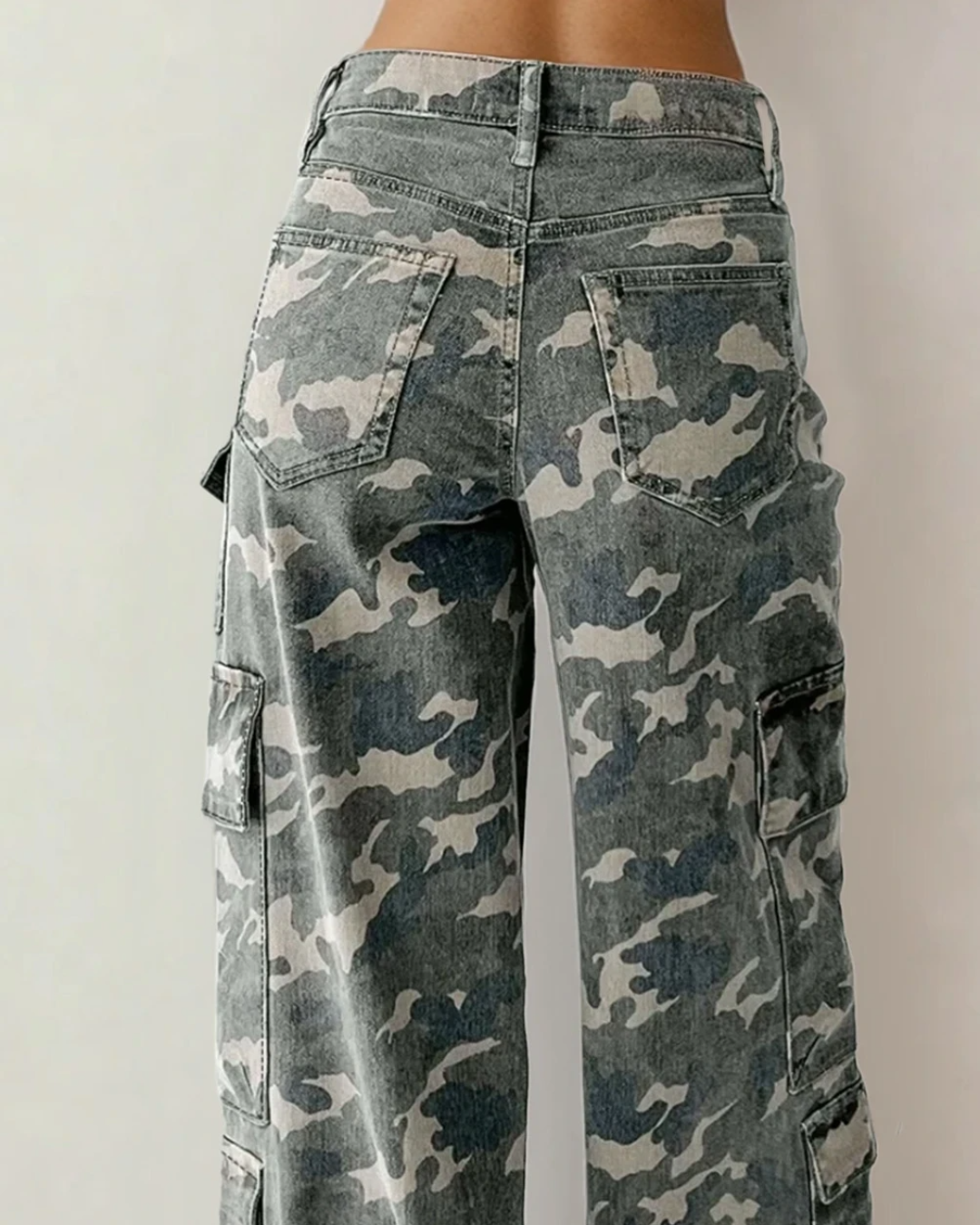 Peyton Camo Wide-Leg Multi-Pocket Cargo Jeans Indie & Co.