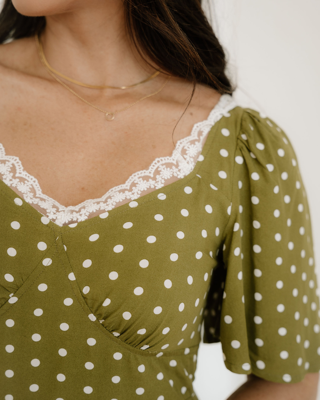Maleah Polka Dot Smocked Lacy Maxi Dress