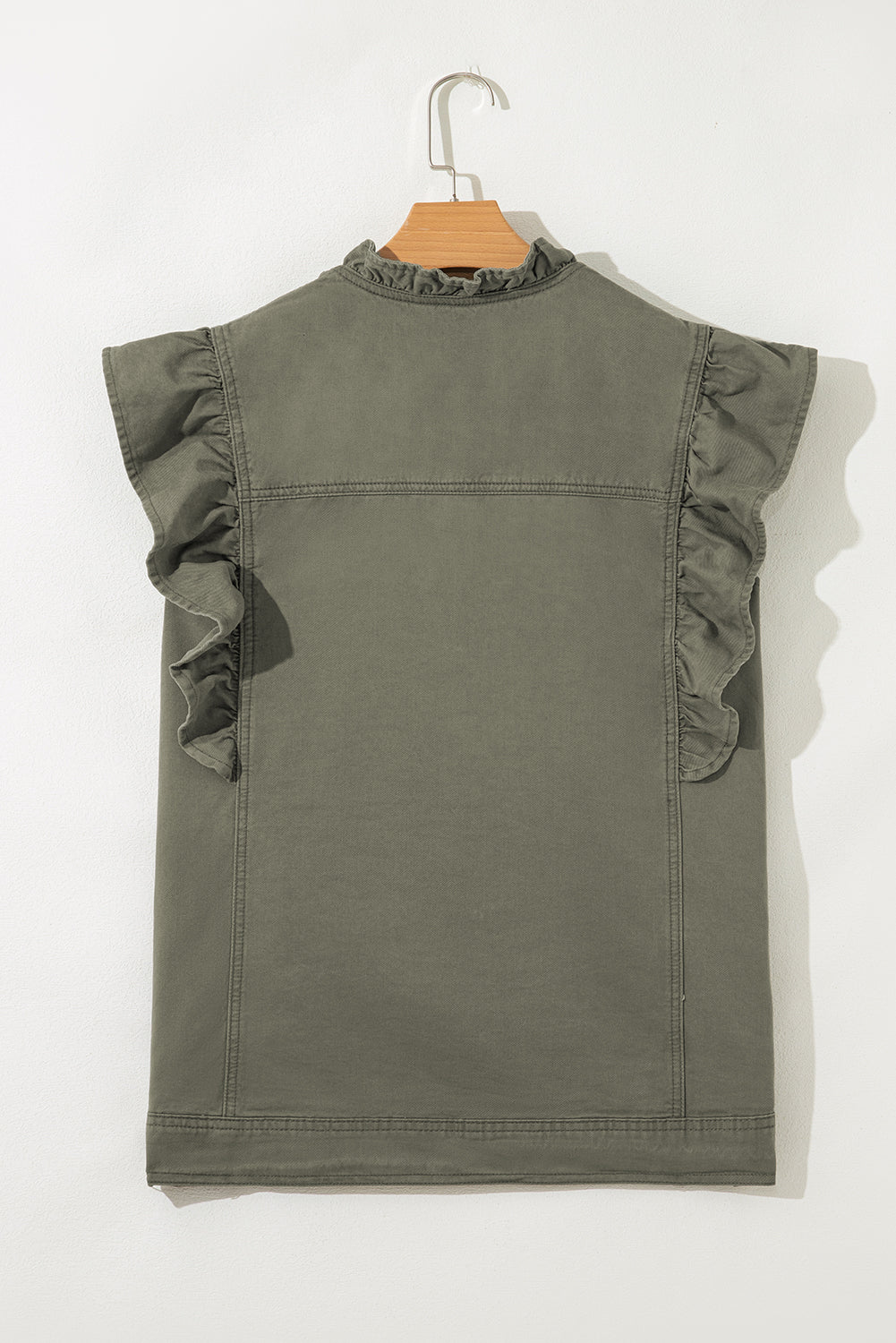 Margot Ruffle Plain Denim Jacket Vest - Green Indie & Co.