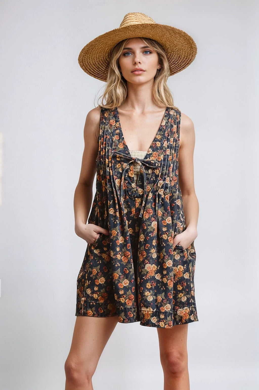 Vintage Bloom Denim Romper Fitkitty Culture Athleisure Wear, Yoga Wear & Women's Clothing