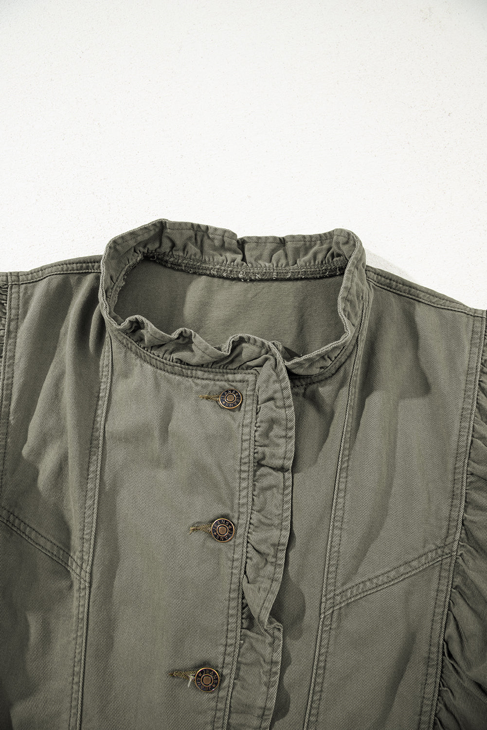 Margot Ruffle Plain Denim Jacket Vest - Green Indie & Co.