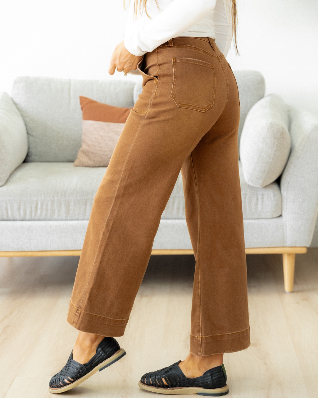 Willow Cropped High Rise Wide Leg Jeans – Earthy Breen