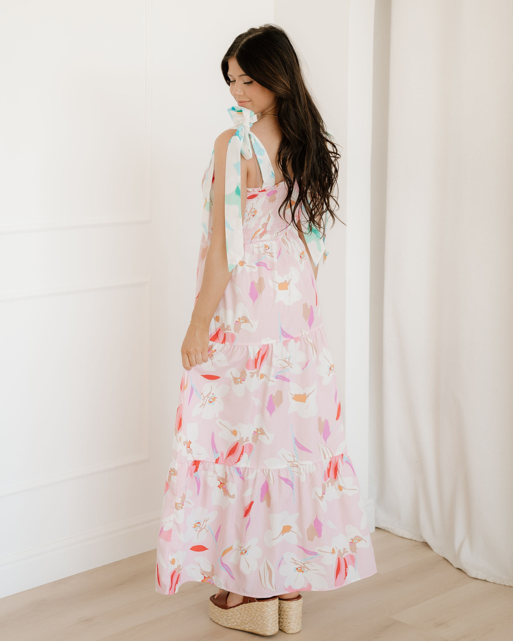 Solana Knotted Shoulder Smocked Maxi Dress