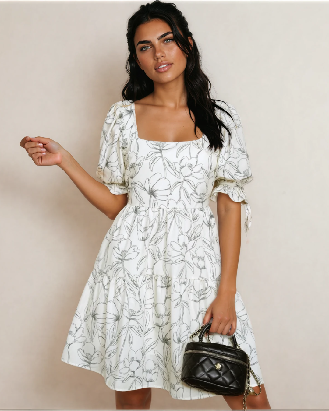 Cleo Square Neck Puff Sleeve Mini Dress – Floral & Authentic Luxe