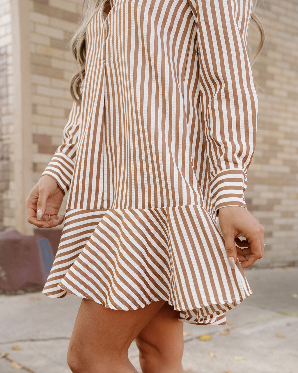 Dallas Brown Striped Collared Dress with Pockets