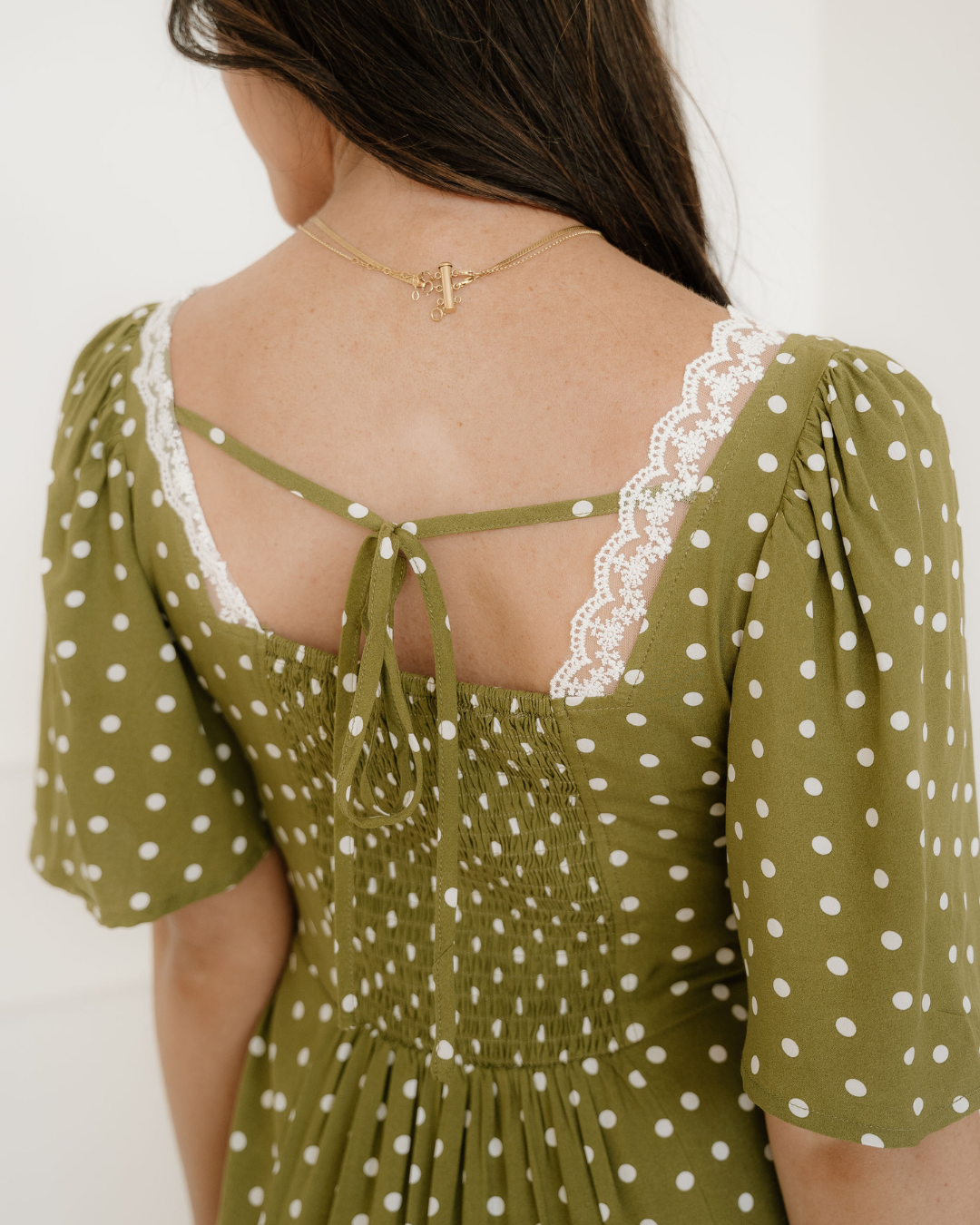 Maleah Polka Dot Smocked Lacy Maxi Dress