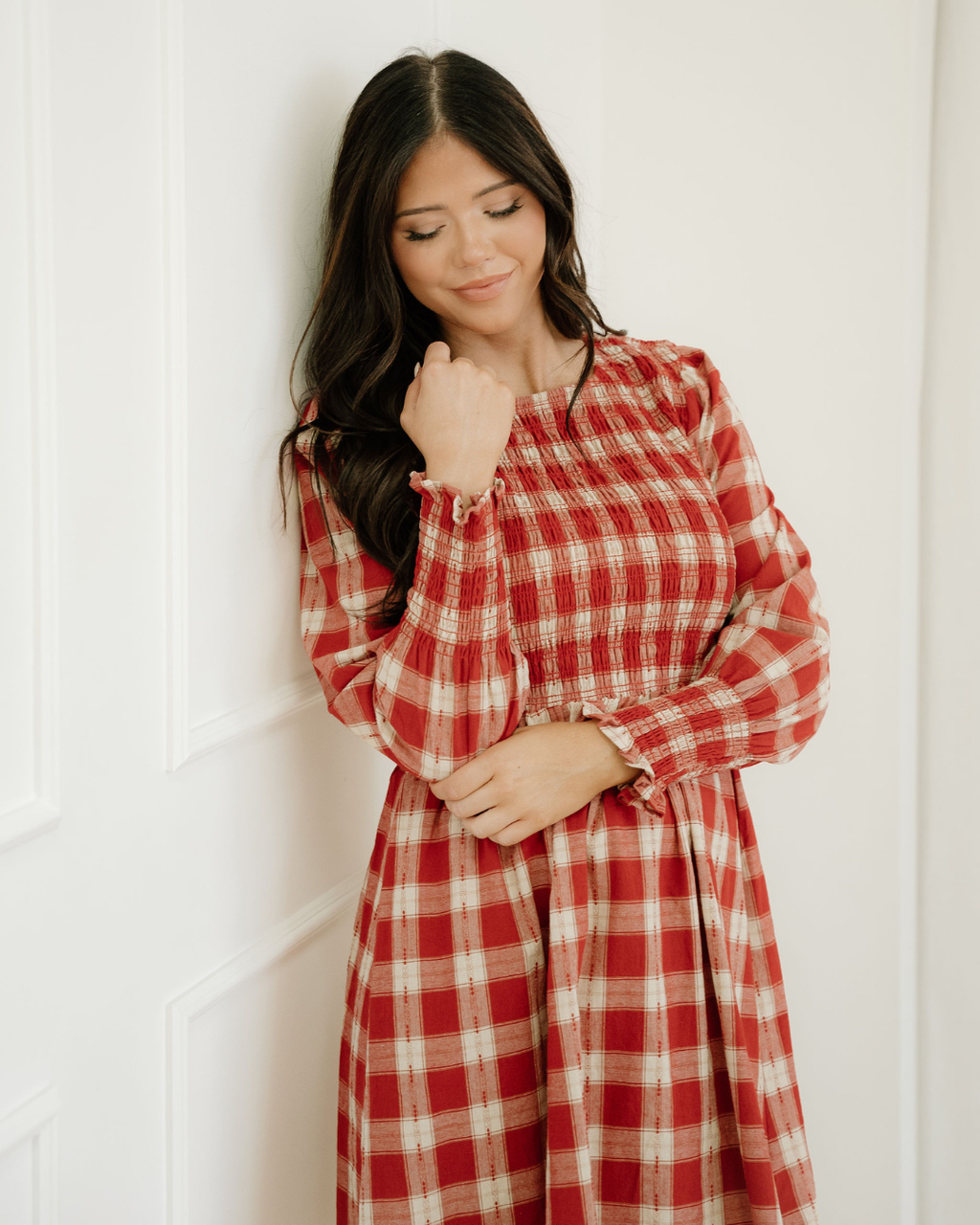 Presley Plaid Print Smocked Puff Sleeve Mini Dress Indie & Co.