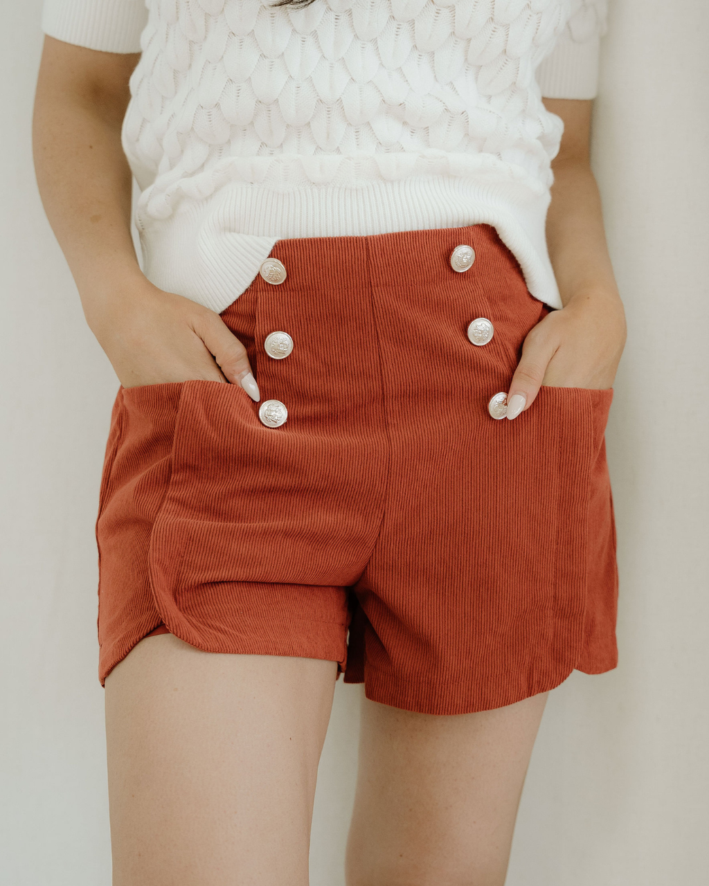 Sienna Scalloped Corduroy Button Shorts