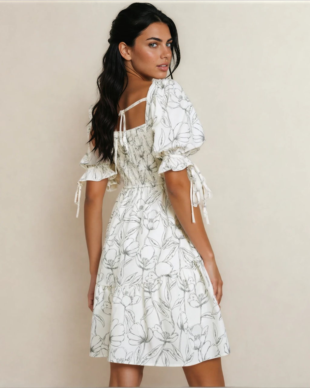 Cleo Square Neck Puff Sleeve Mini Dress – Floral & Authentic Luxe