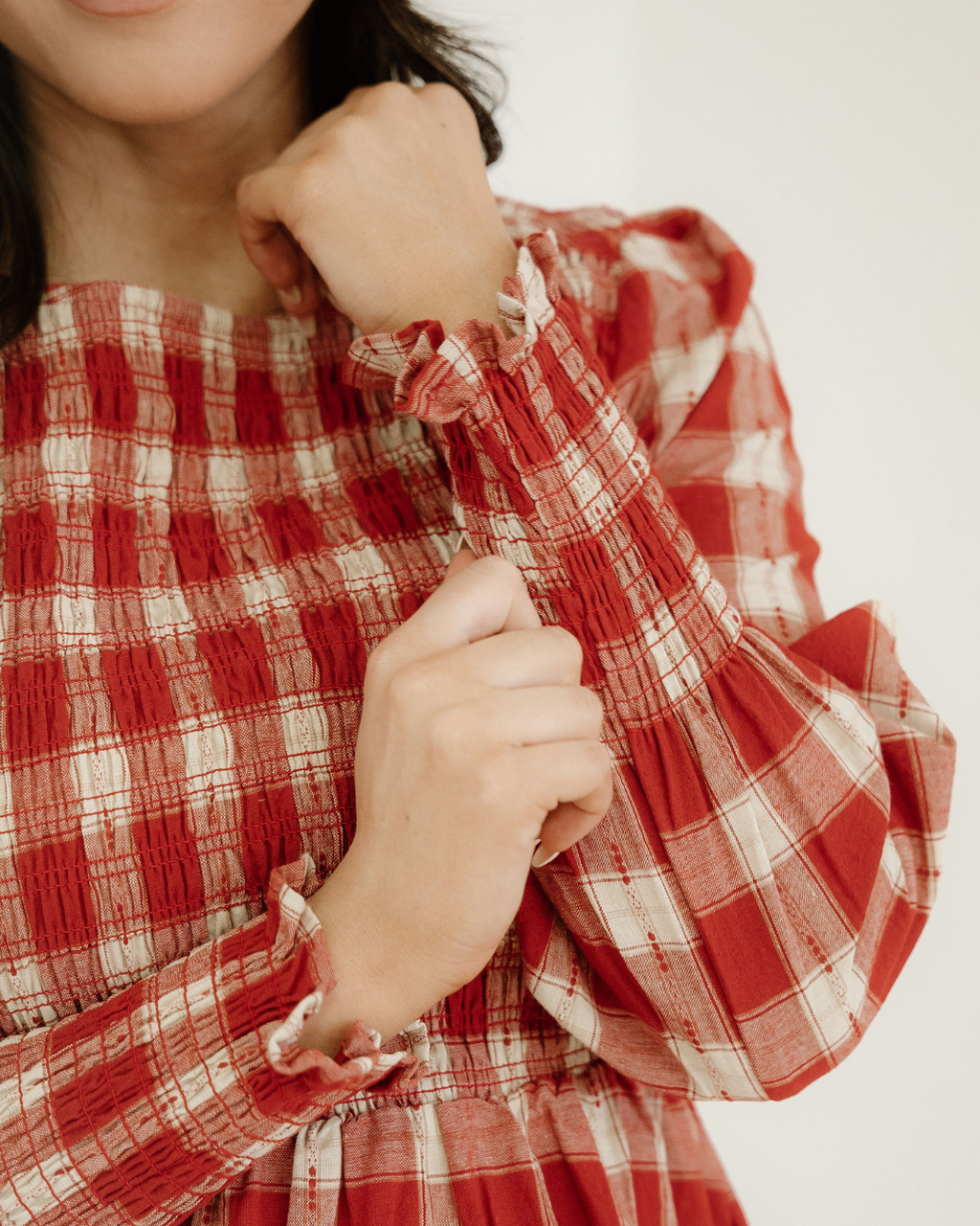 Presley Plaid Print Smocked Puff Sleeve Mini Dress Indie & Co.