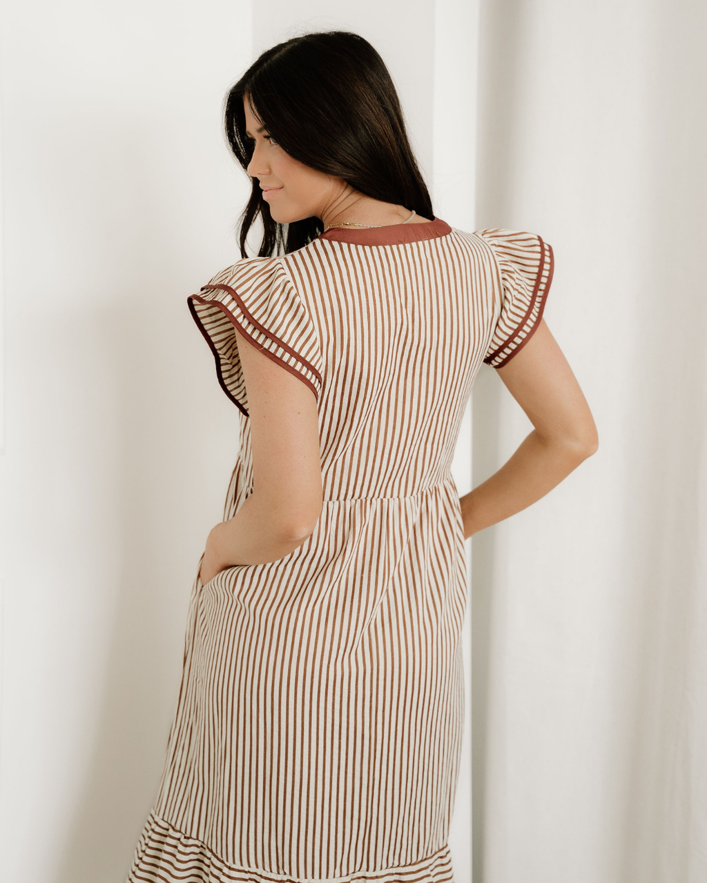 Nyla Ruffled Contrast Trim Midi Dress