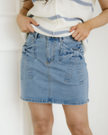 Lucia Retro Acid-Wash High-Waist Denim Skirt with Bowknot Details Indie & Co.