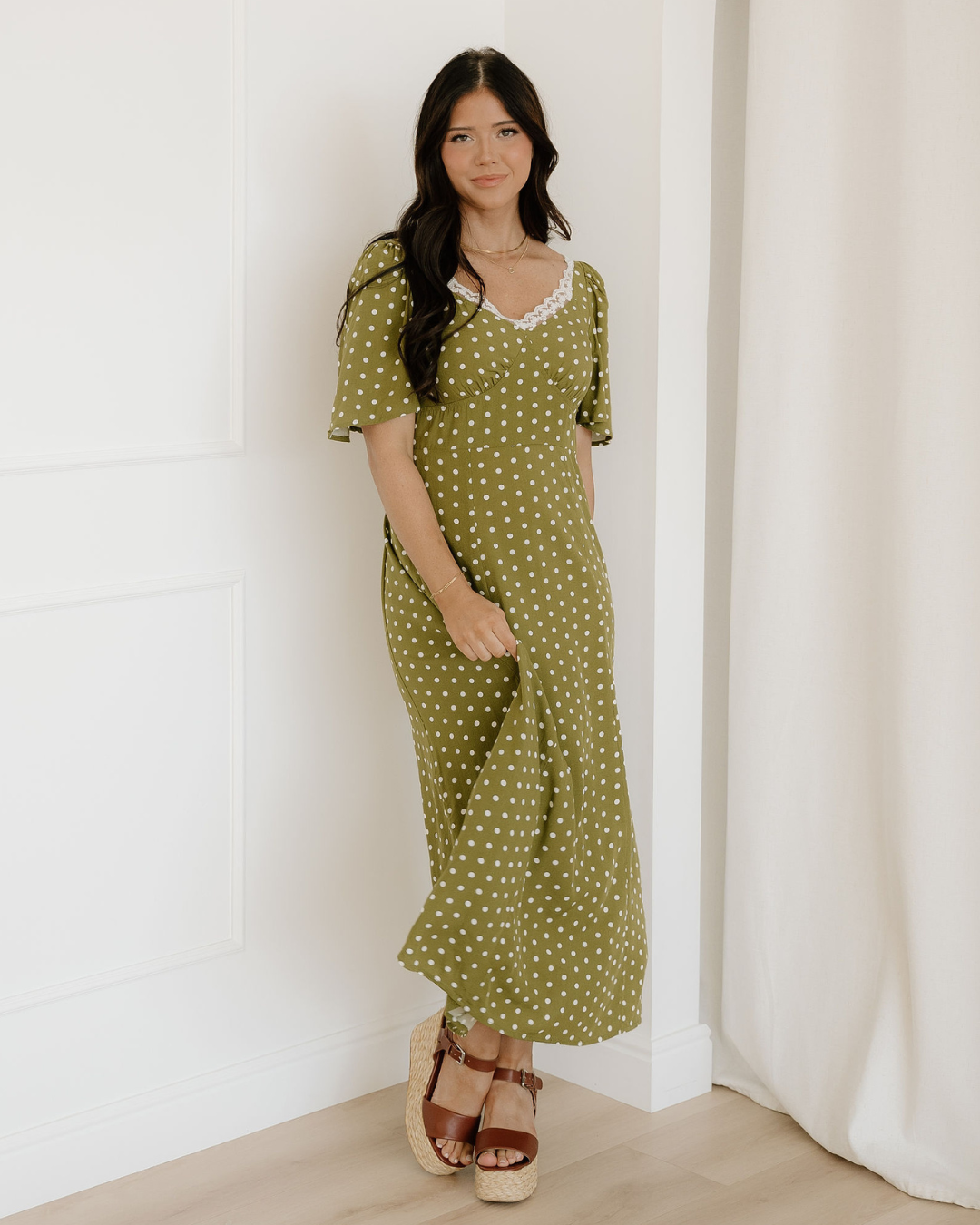 Maleah Polka Dot Smocked Lacy Maxi Dress