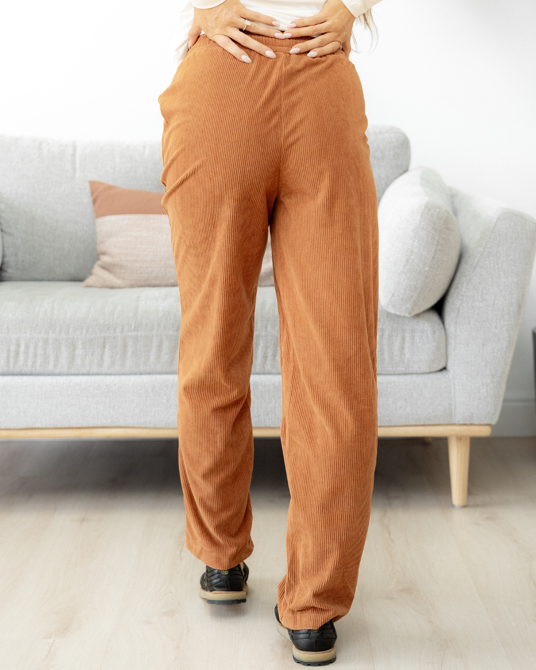 Eloise Drawstring Elastic Waist Casual Corduroy Pants - Chestnut Indie & Co.