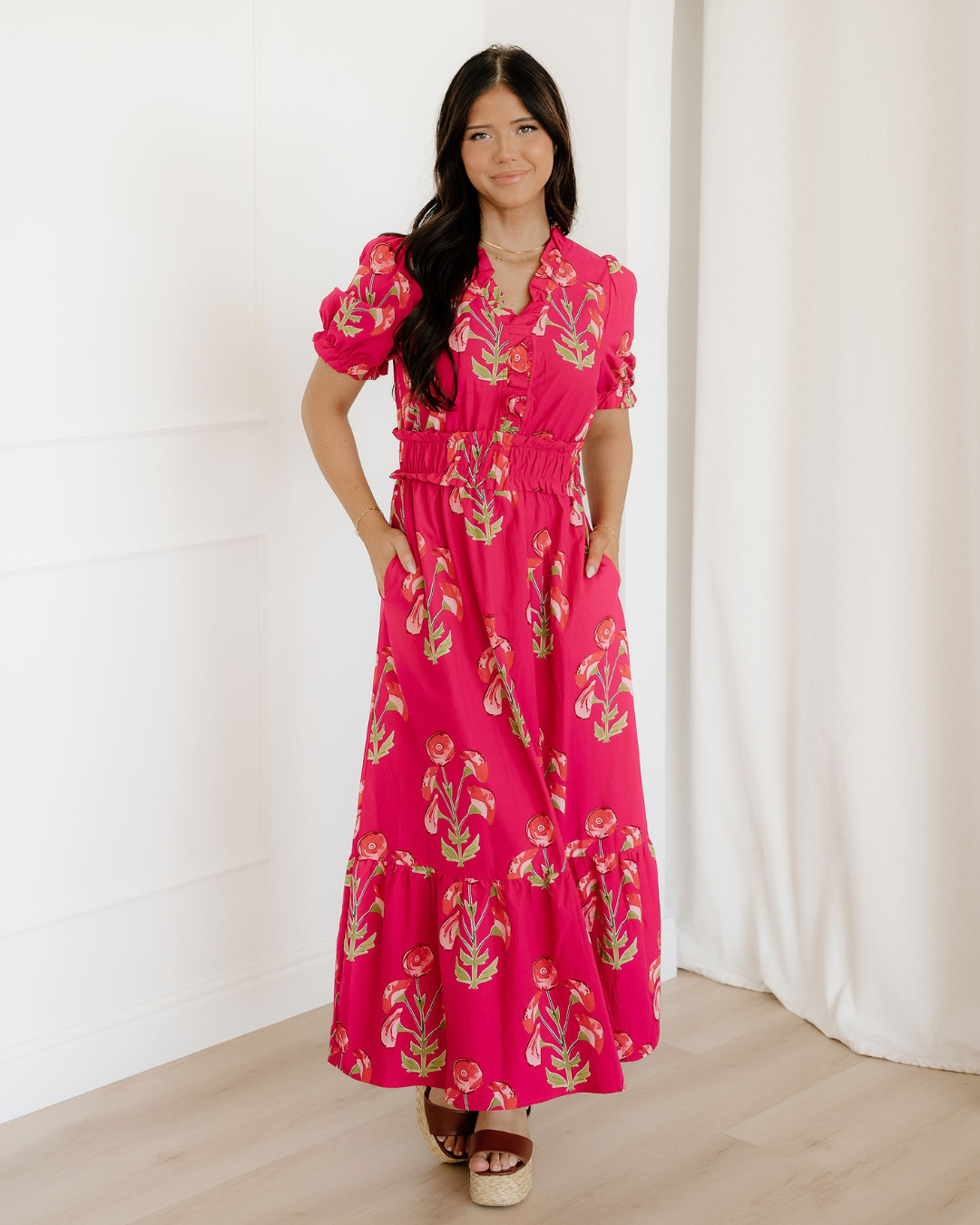 Neve Romantic Ruffle Floral Maxi Dress