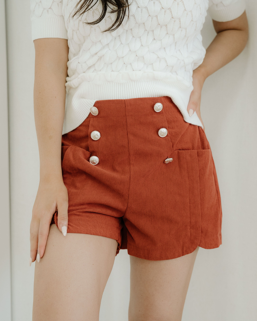 Sienna Scalloped Corduroy Button Shorts