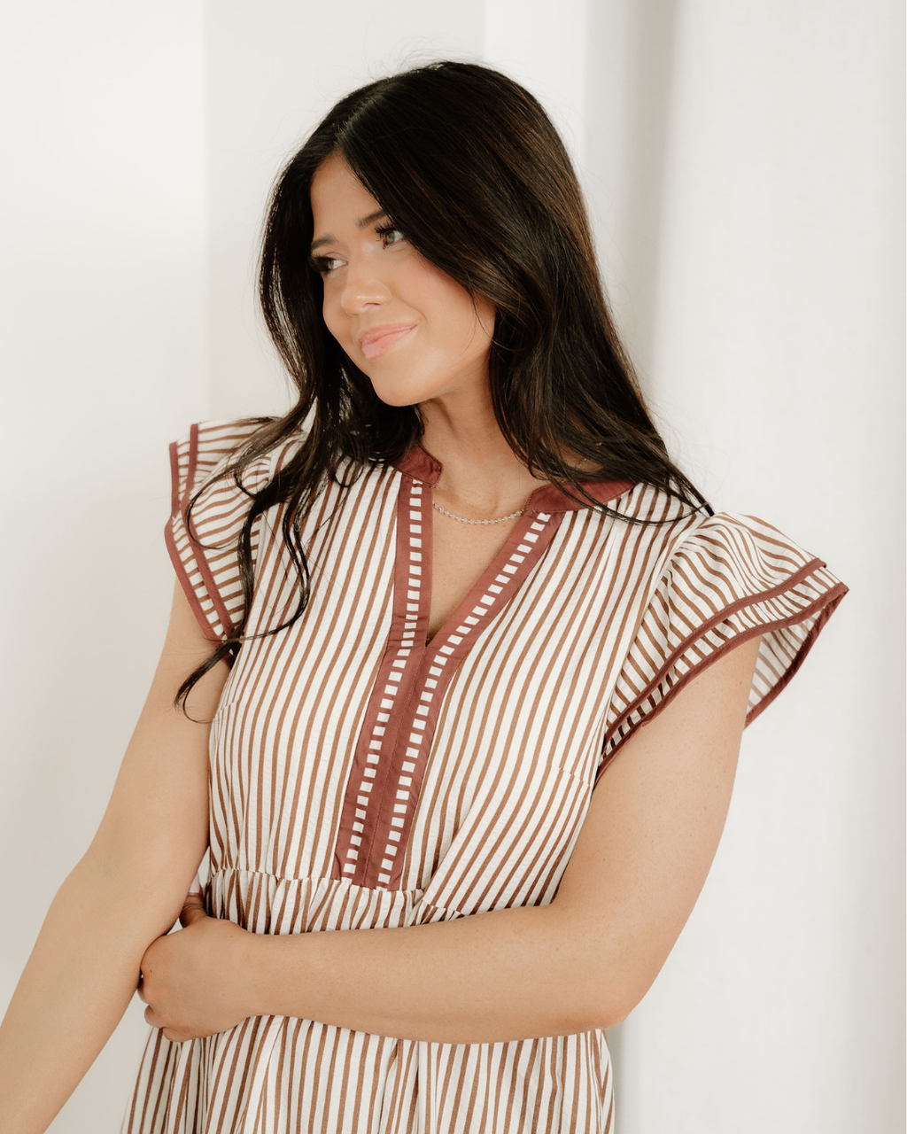 Nyla Ruffled Contrast Trim Midi Dress