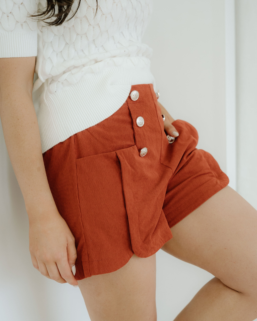 Sienna Scalloped Corduroy Button Shorts