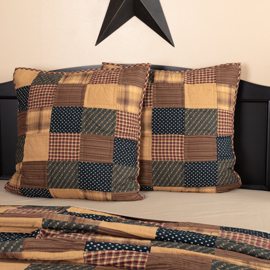 Patriotic Patch Quilted Euro Sham in navy, red, and khaki tan patchwork for the Americana Luxe collection