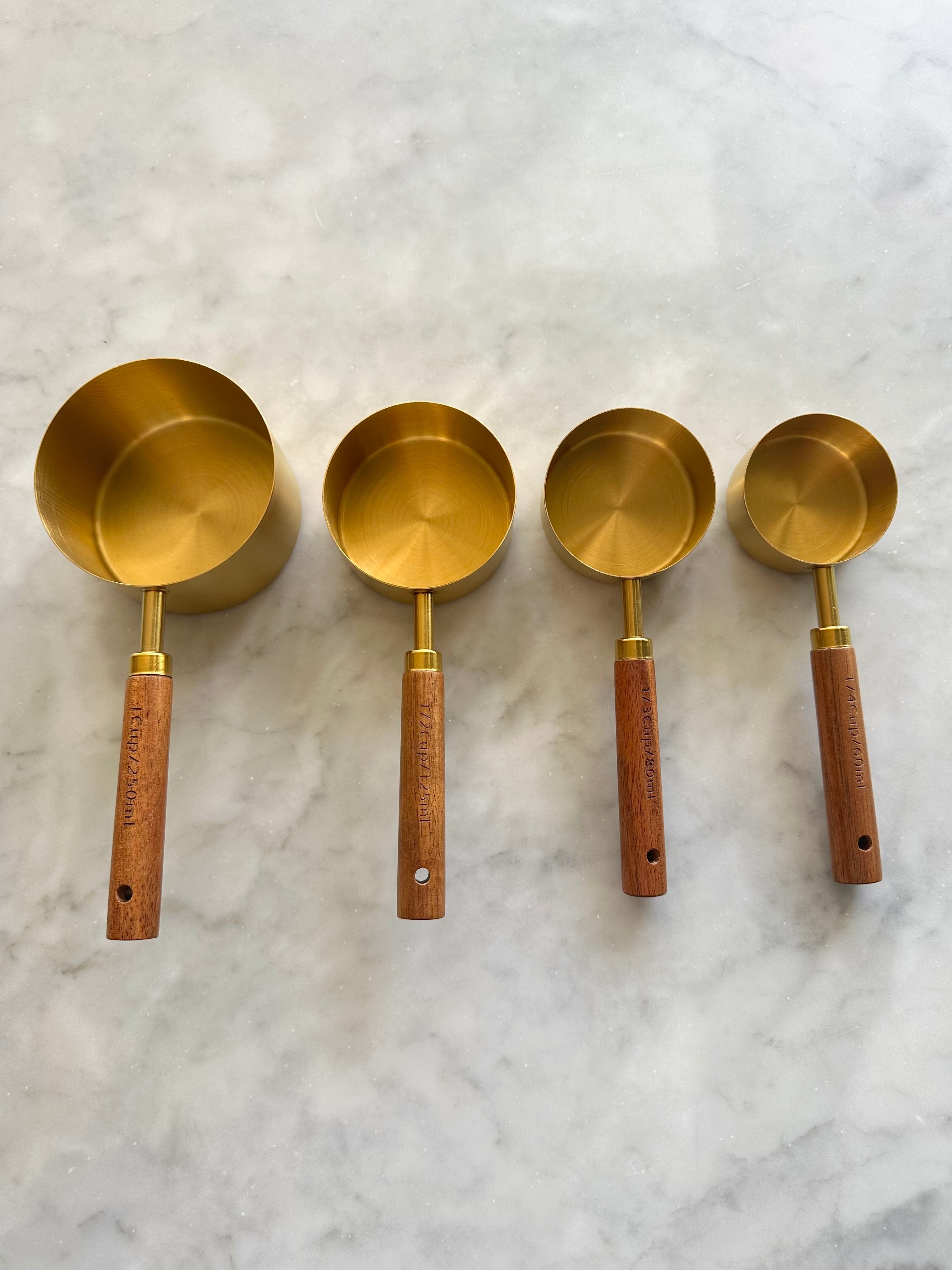 Montecito Acacia Wood & Gold Measuring Cups & Spoons Set Busa Designs
