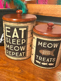 Eat Sleep Meow Repeat Cat Treat Canister Set – Rustic Farmhouse Pet Storage Decor Primitives by Kathy