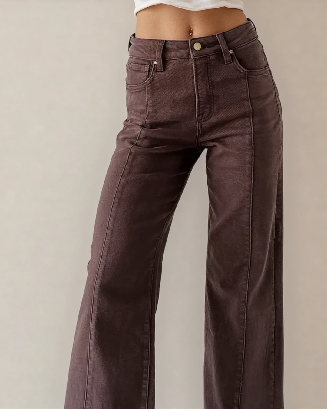 Elsie Solid Color Seamed Center Wide Leg Cropped Jeans - Red Sandalwood Indie & Co.