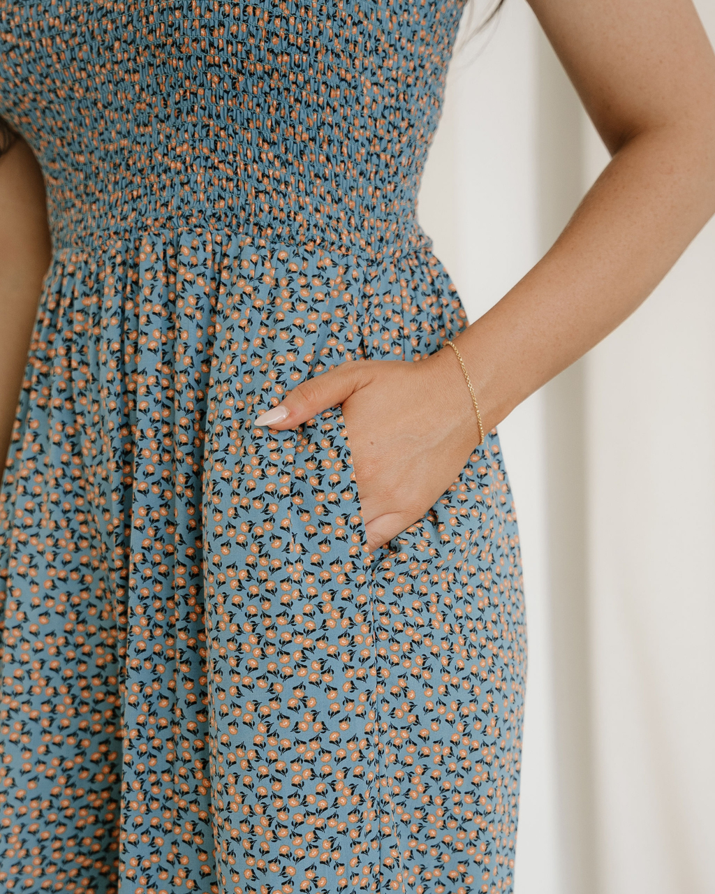 Angelica Square Neck Blue Floral High-Waist Jumpsuit
