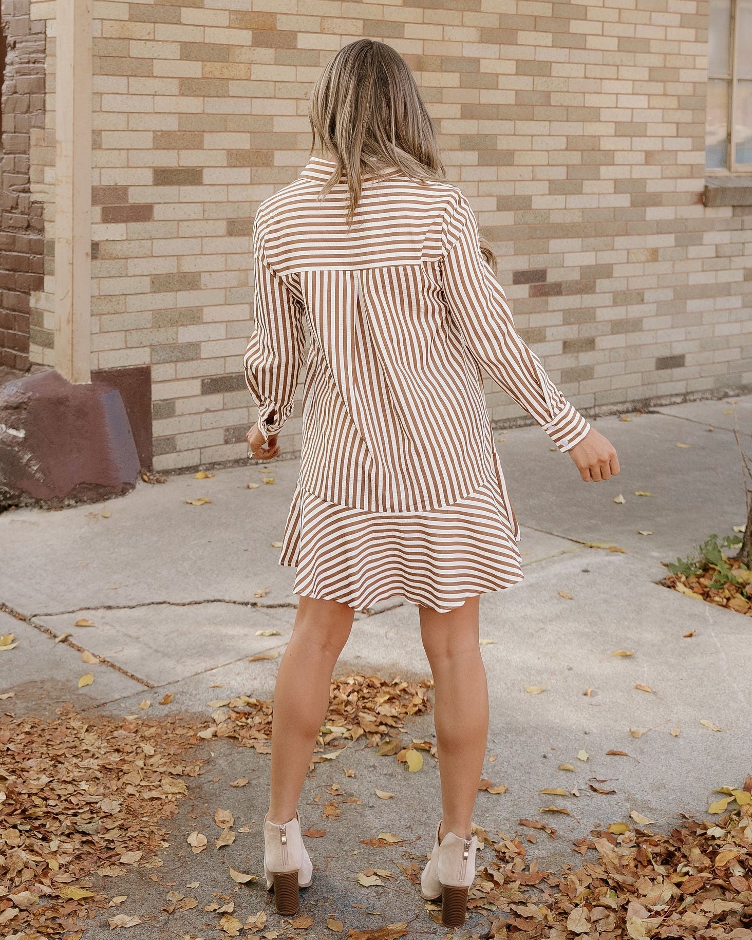 Dallas Brown Striped Collared Dress with Pockets