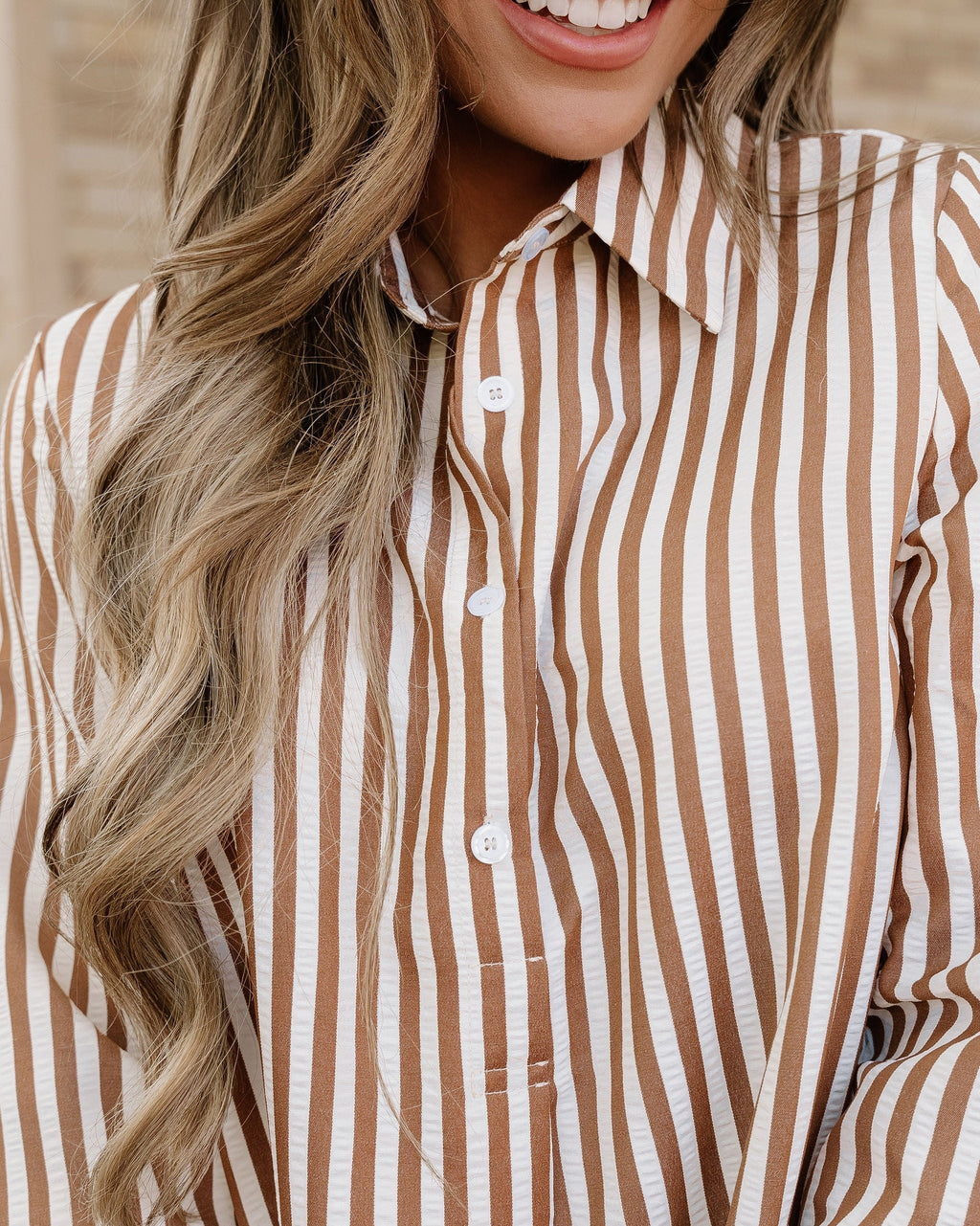 Dallas Brown Striped Collared Dress with Pockets