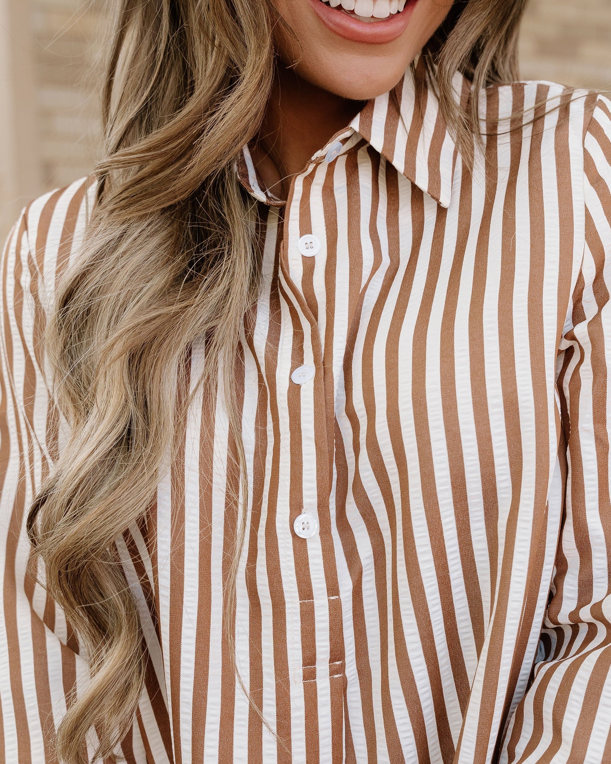 Dallas Brown Striped Collared Dress with Pockets