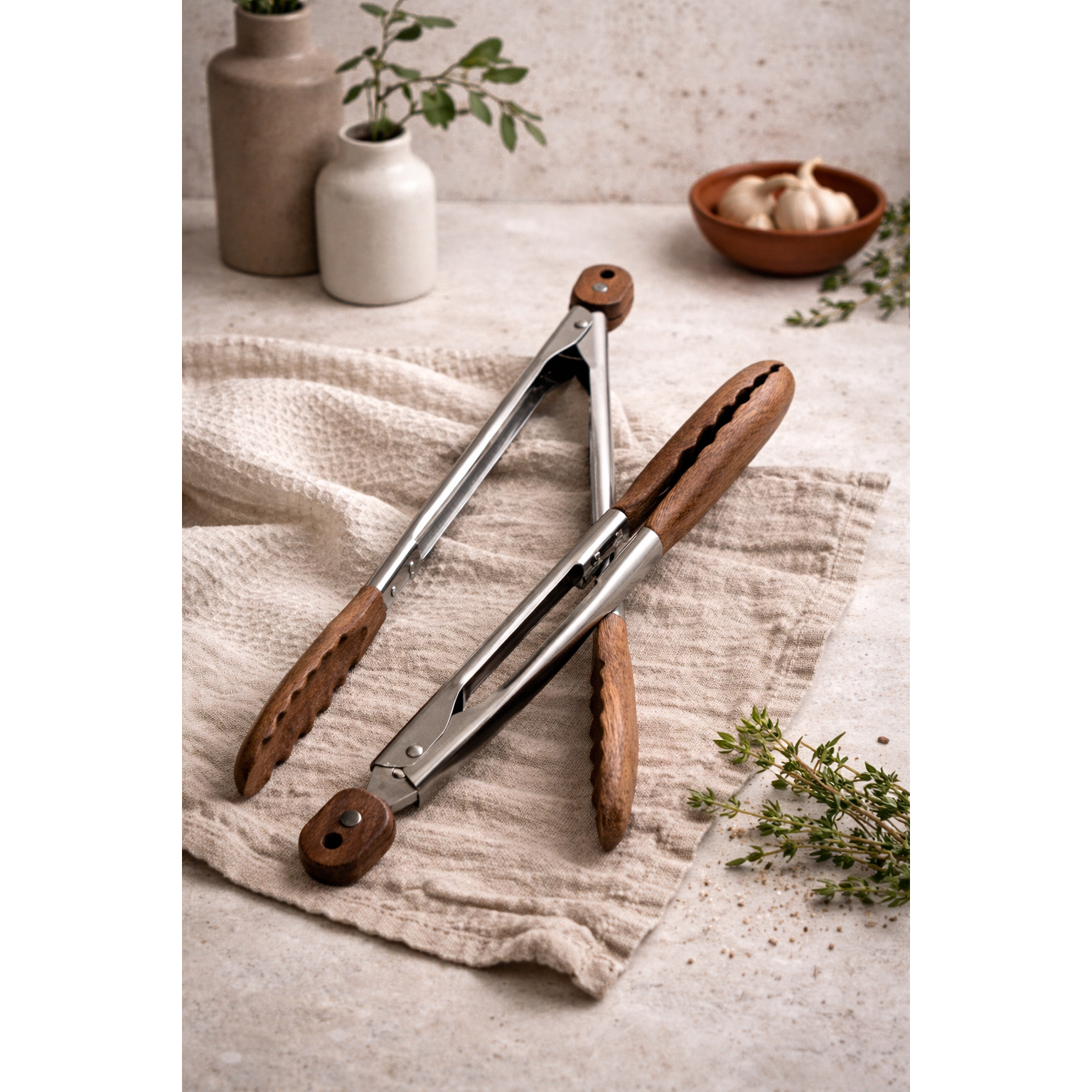 Carmel Acacia Wood Kitchen Tongs - 12" & 15" Set Busa Designs
