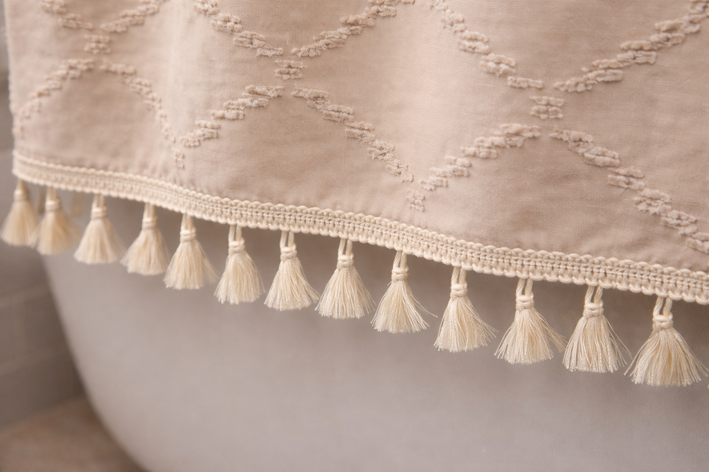 Valencia Tufted Beige Shower Curtain Busa Designs