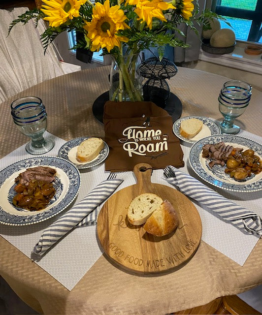 Mom's Kitchen Engraved Wooden Cutting Board - Vintage Style Round Serving Platter Primitives by Kathy