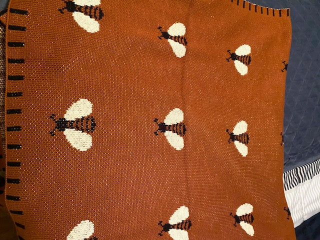 Primitives by Kathy Woven Bee Throw Blanket – Moody Vintage Rust Primitives by Kathy