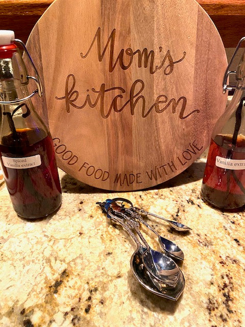 Mom's Kitchen Engraved Wooden Cutting Board - Vintage Style Round Serving Platter Primitives by Kathy