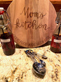 Mom's Kitchen Engraved Wooden Cutting Board - Vintage Style Round Serving Platter Primitives by Kathy