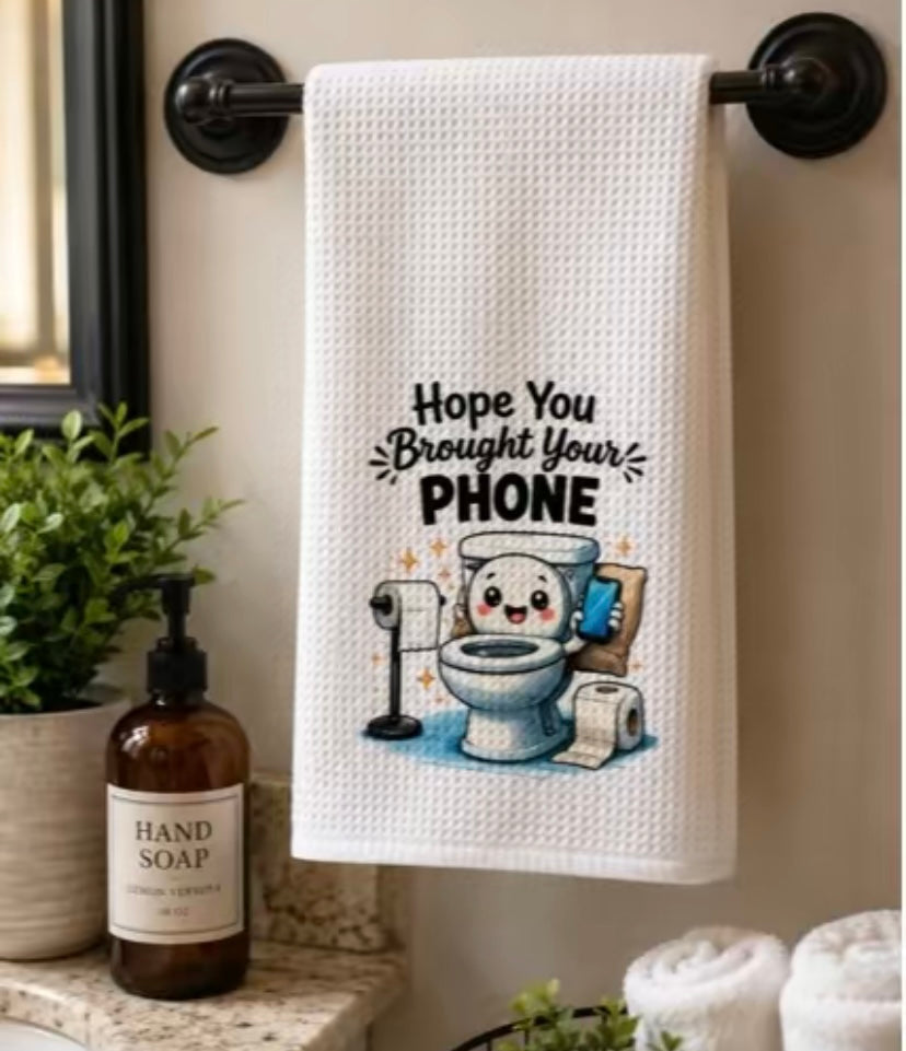 Hope You Brought Your Phone" Funny Bathroom Hand Towel | Fast-Drying Microfiber Guest Towel