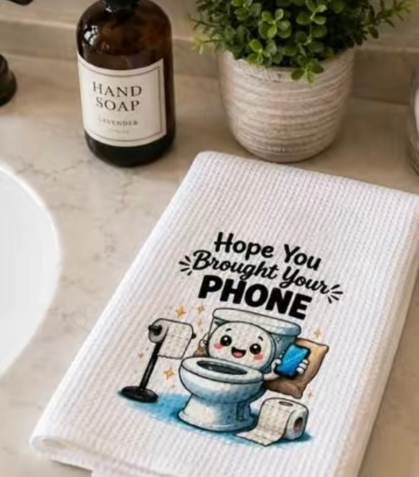 Hope You Brought Your Phone" Funny Bathroom Hand Towel | Fast-Drying Microfiber Guest Towel