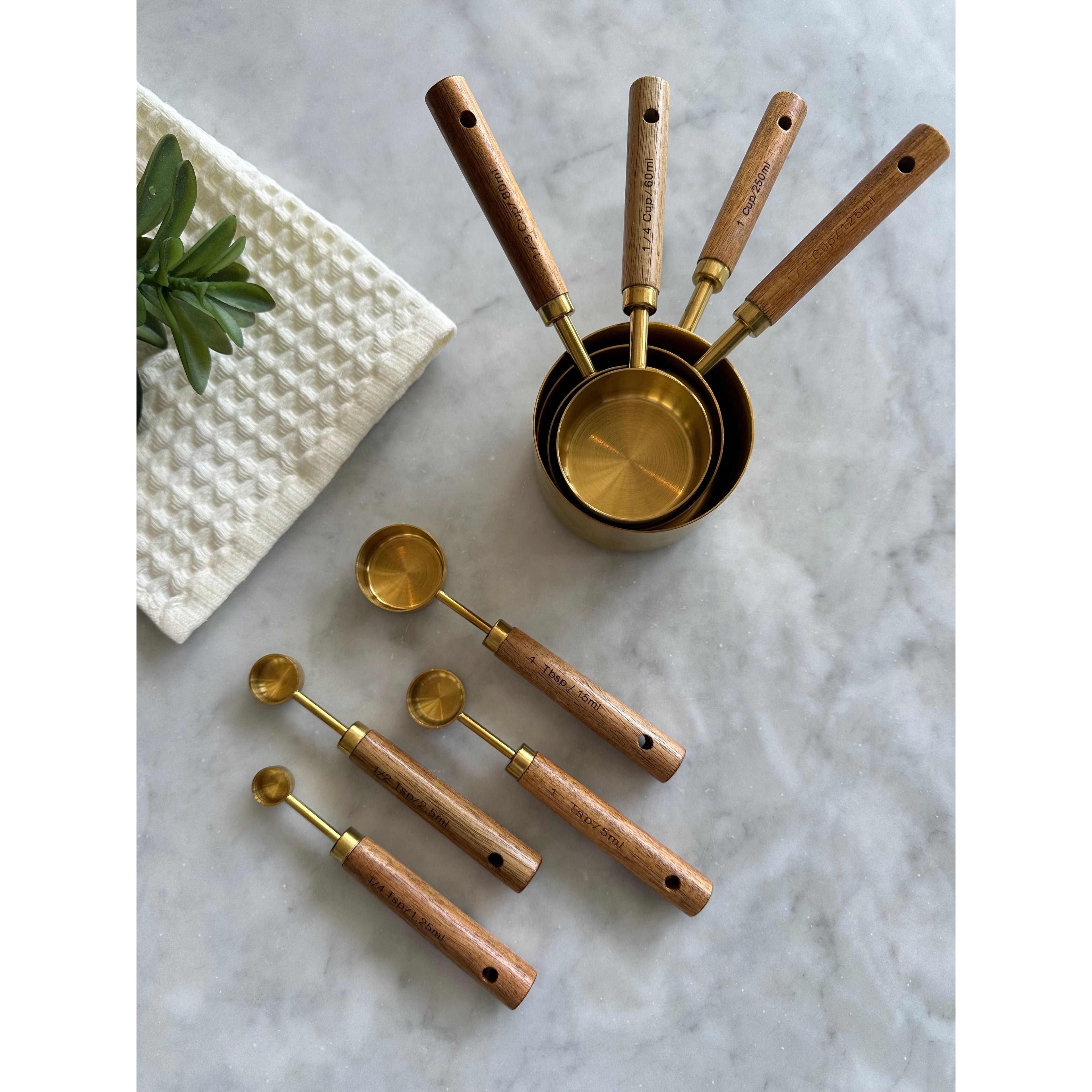 Montecito Acacia Wood & Gold Measuring Cups & Spoons Set Busa Designs