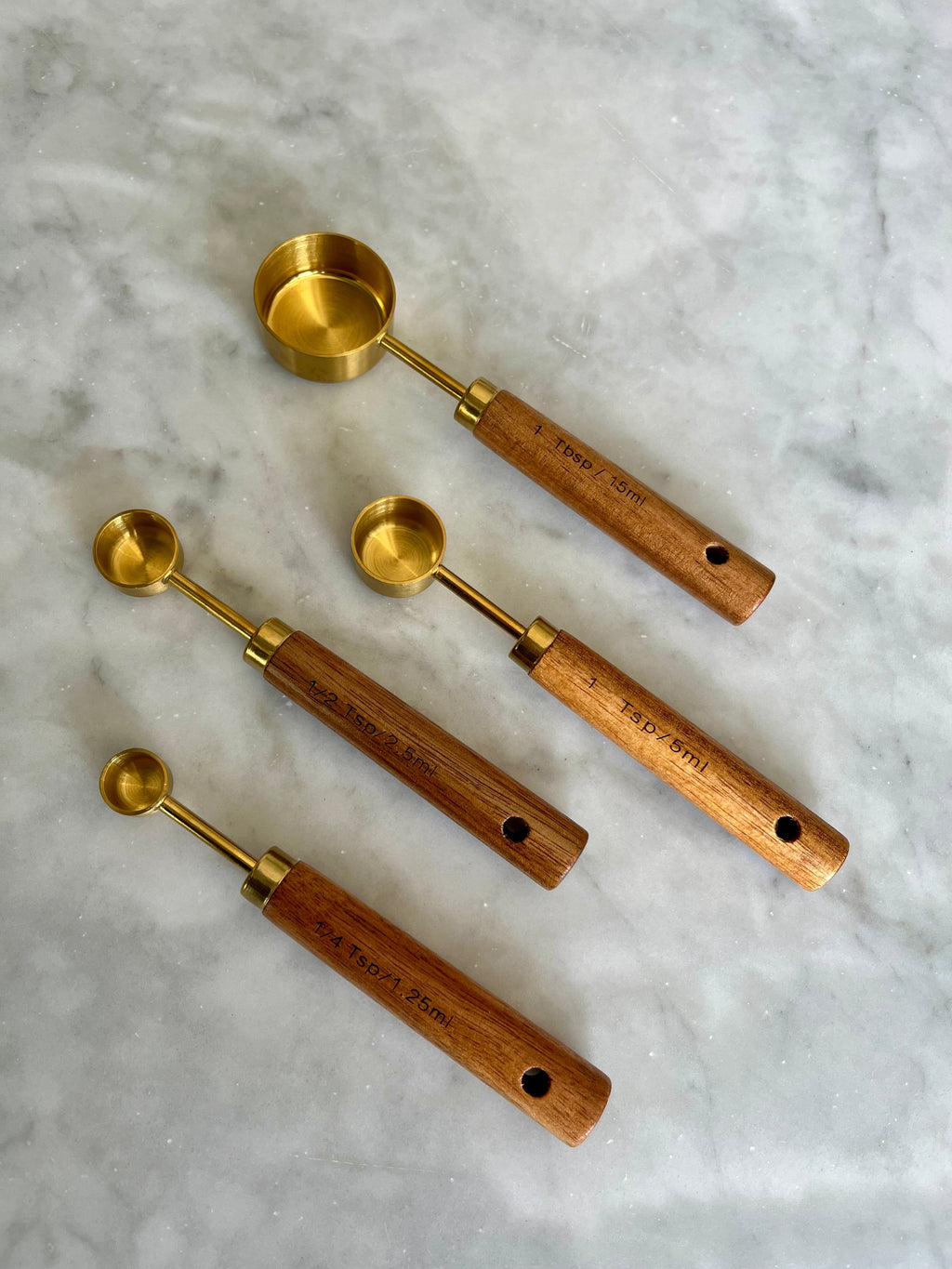 Montecito Acacia Wood & Gold Measuring Cups & Spoons Set Busa Designs