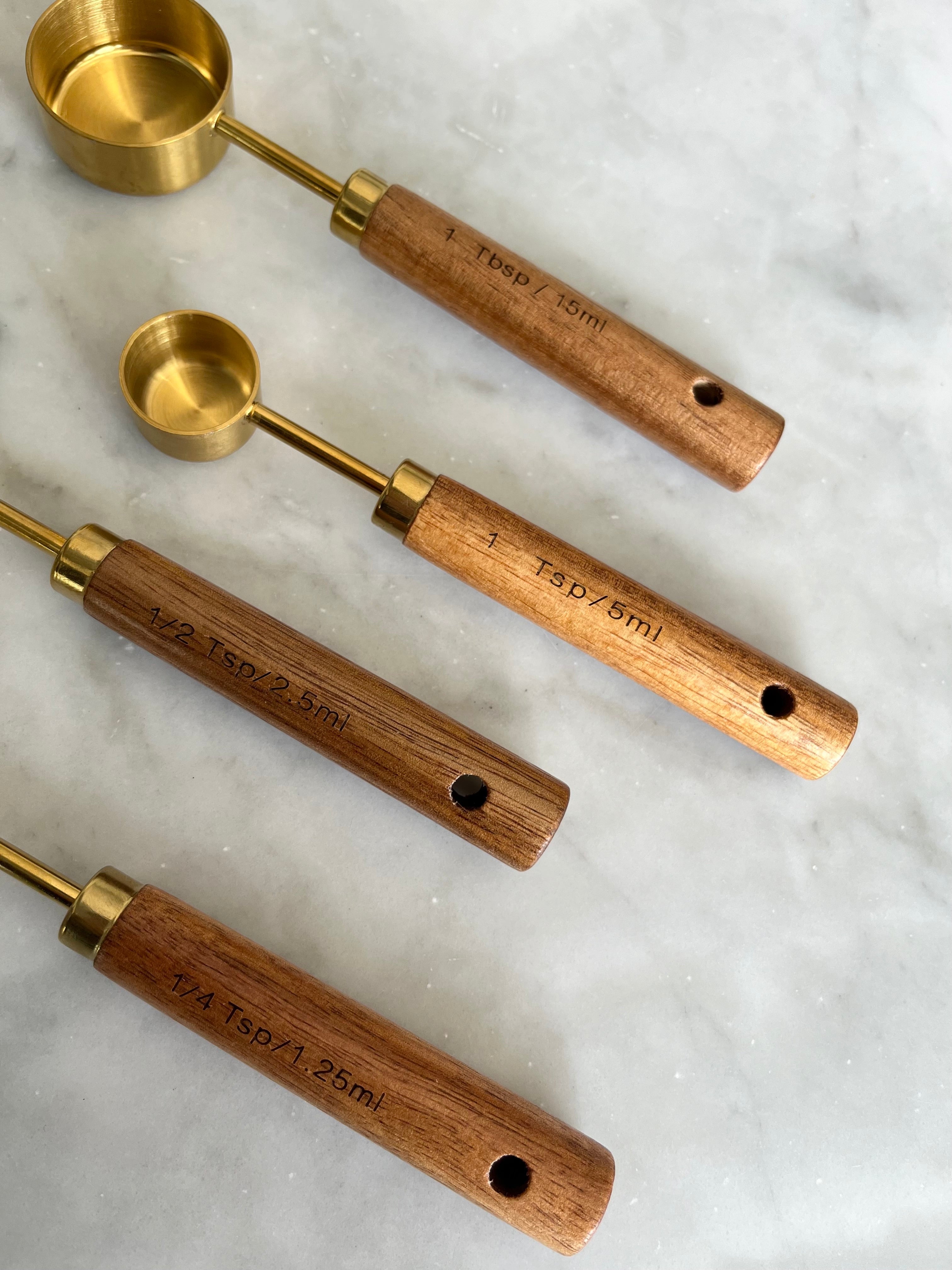 Montecito Acacia Wood & Gold Measuring Cups & Spoons Set Busa Designs