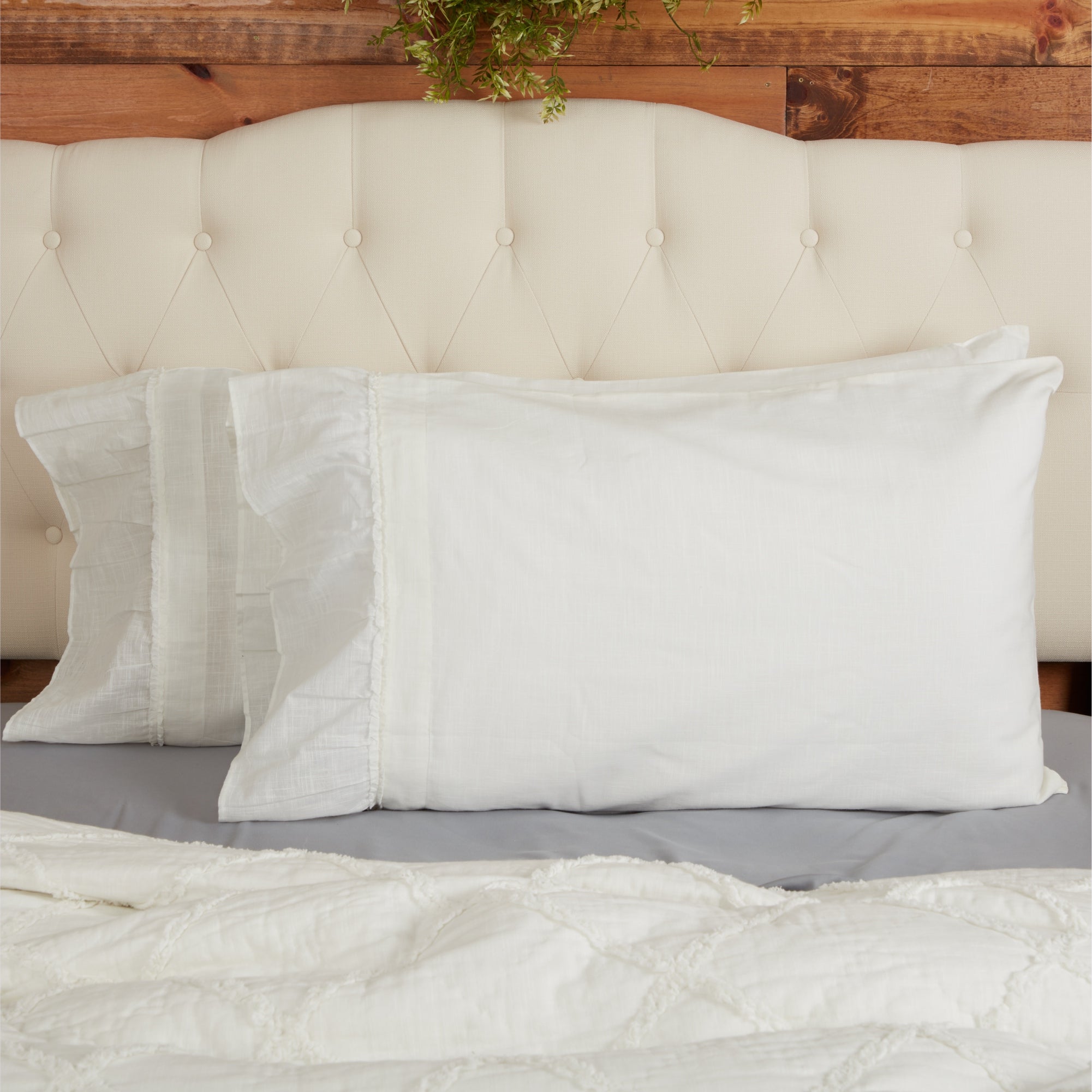 Kathryn King Pillow Case Set in cream white with tiered ruffles.