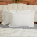 Close-up of the gathered ruffle edge and tie-back closure on the Kathryn fabric sham.