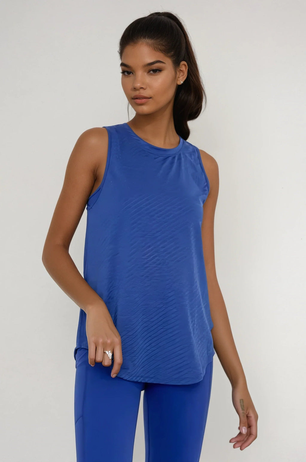 Sheer Striped Mesh Active Tank with Cut-Out Back Blue Fitkitty Culture Athleisure Wear, Yoga Wear & Women's Clothing