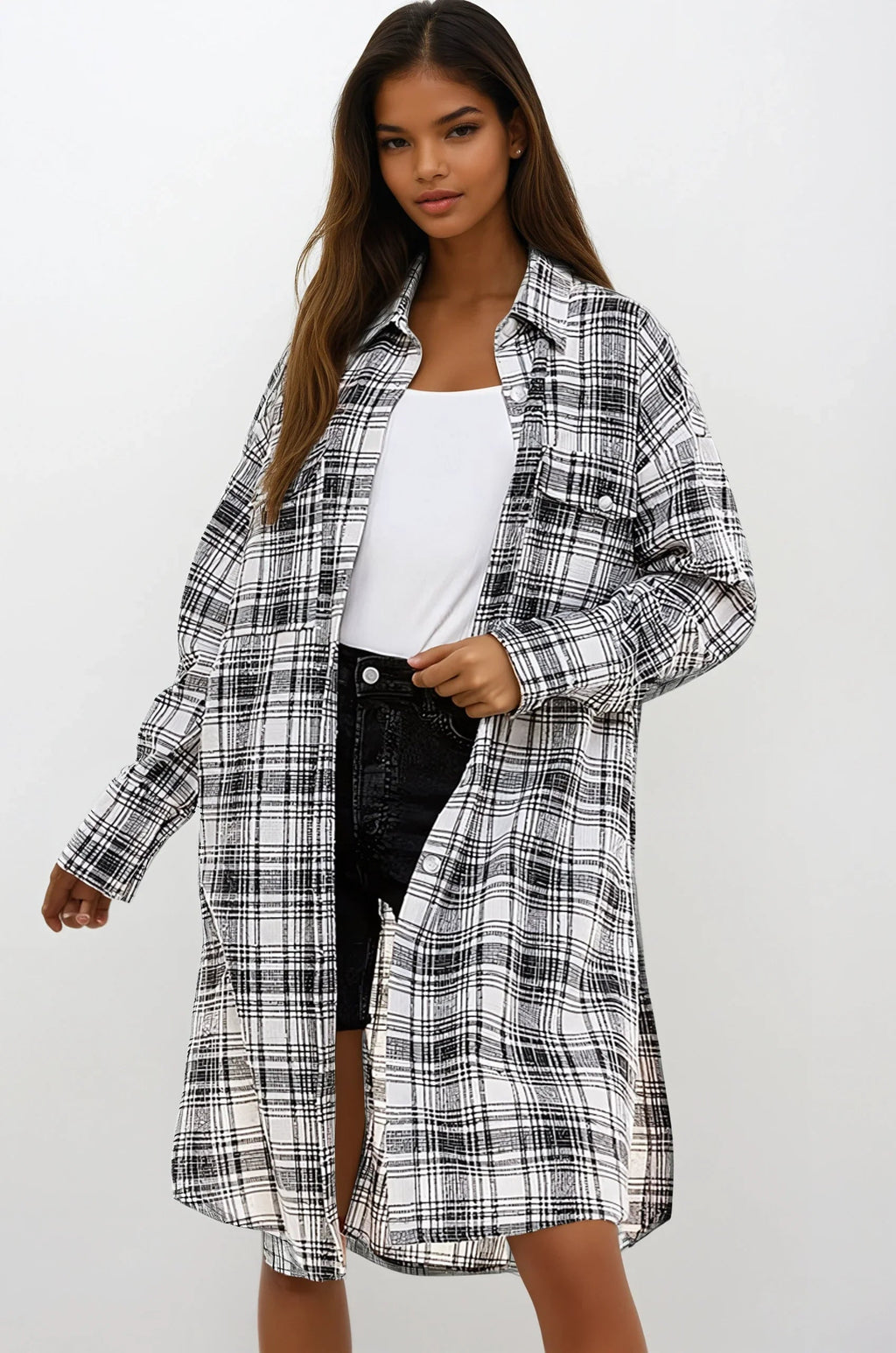 Oversized Long Plaid Shacket Fitkitty Culture Athleisure Wear, Yoga Wear & Women's Clothing